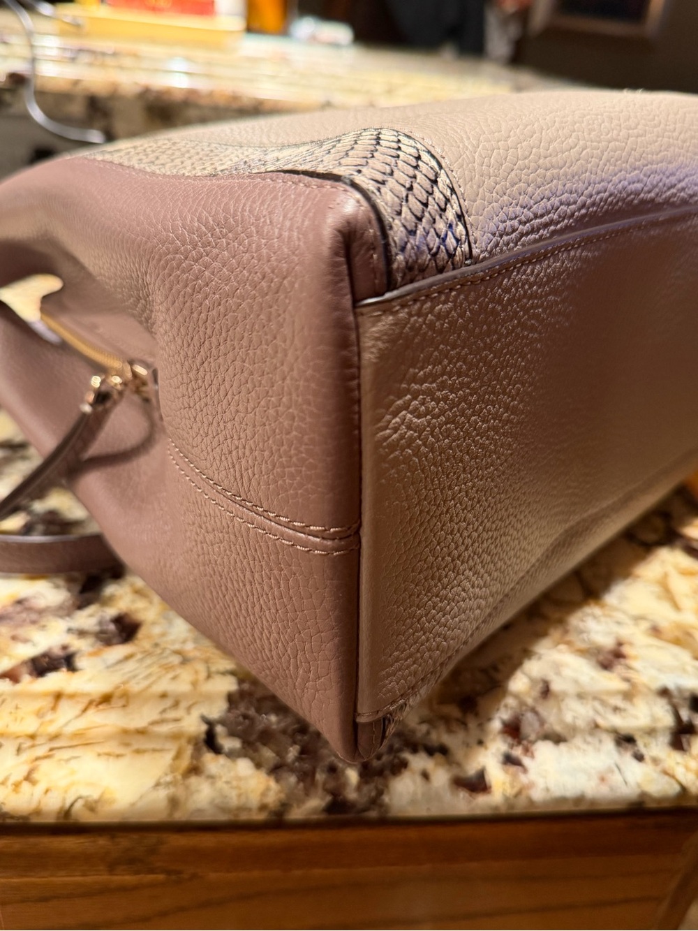 Kate Spade NWOT Color block Pebbled Leather Triple Compartment Tote Snake Print - Picture 7 of 11